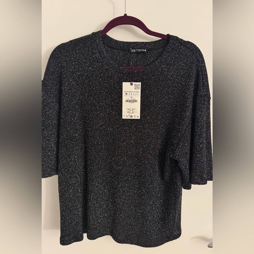 Zara Sparkling Black Short Sleeve Top